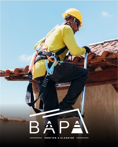 BAPA brand name over employee fixing a roof