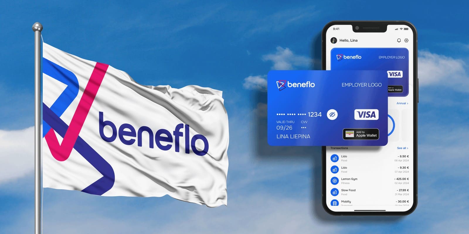 Beneflo name and branding mockups