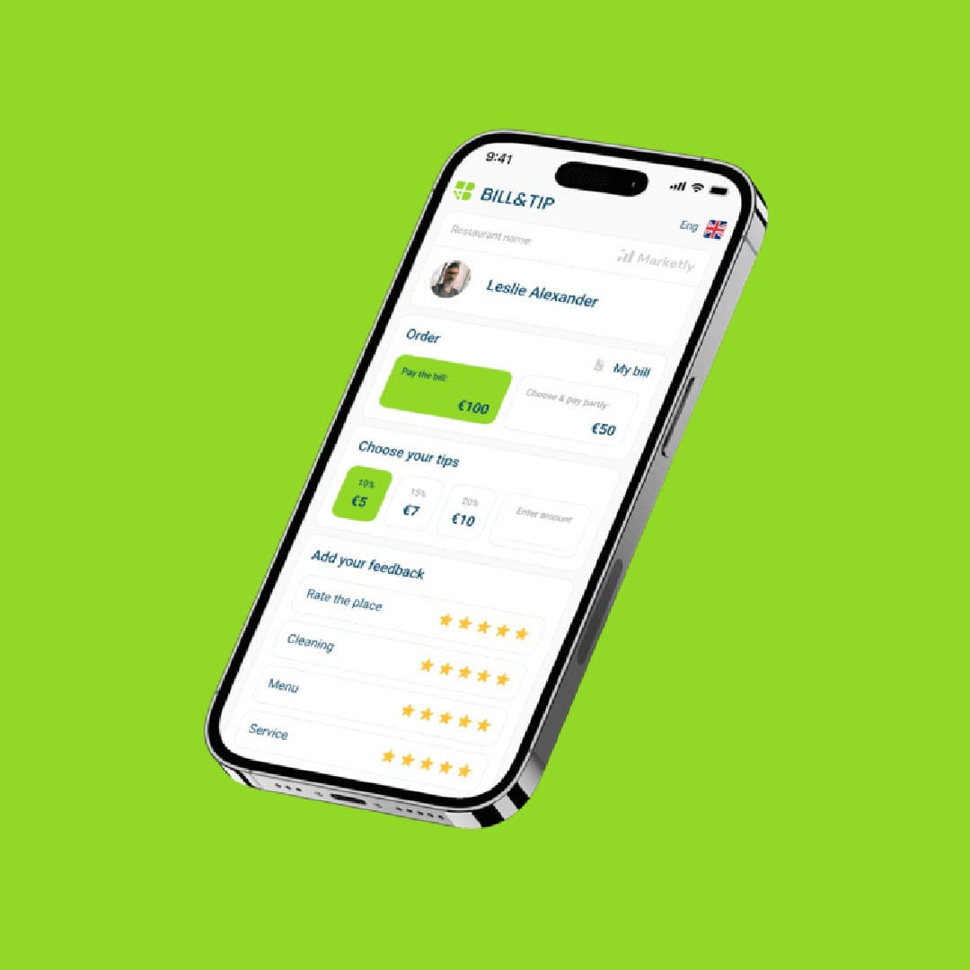 Bill and Tip brand name as seen on app mockup