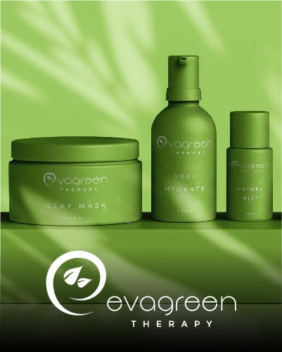 Evagreen brand name over product packaging design