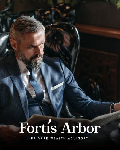 Wealthy man reading a newspaper as used in Fortis Arbor Wealth verbal identity review project
