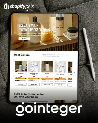 Gointeger brand name over Ipad e-commerce website mockup