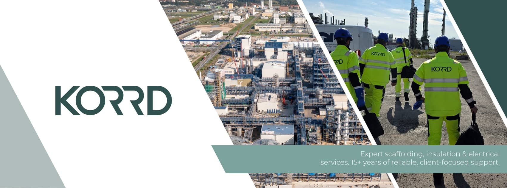 KORRD branding seen on employee high-visibility coveralls and company marketing materials