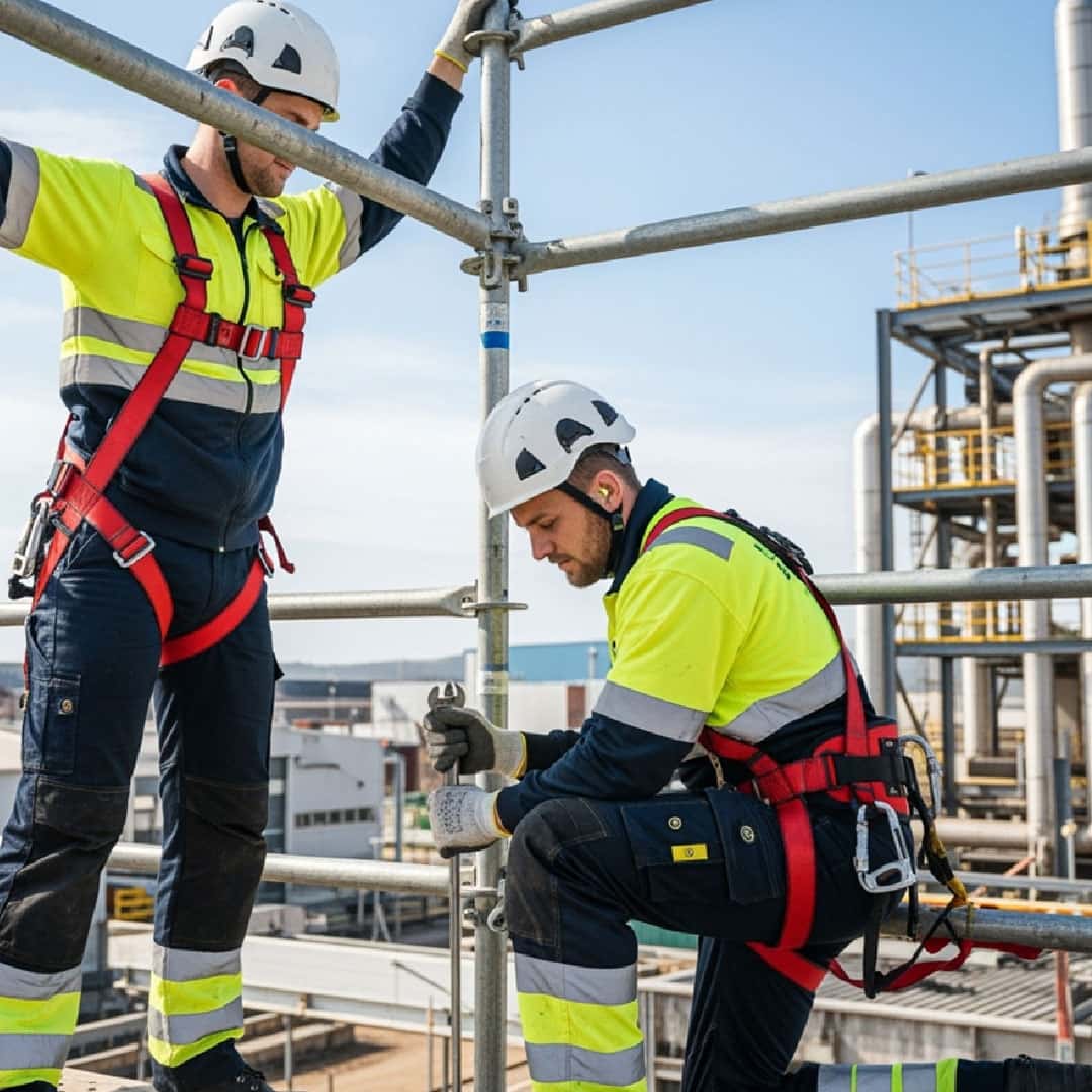 KORRD employees working on scaffolding project