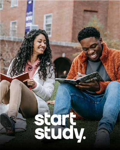 Start Study brand name over two students smiling